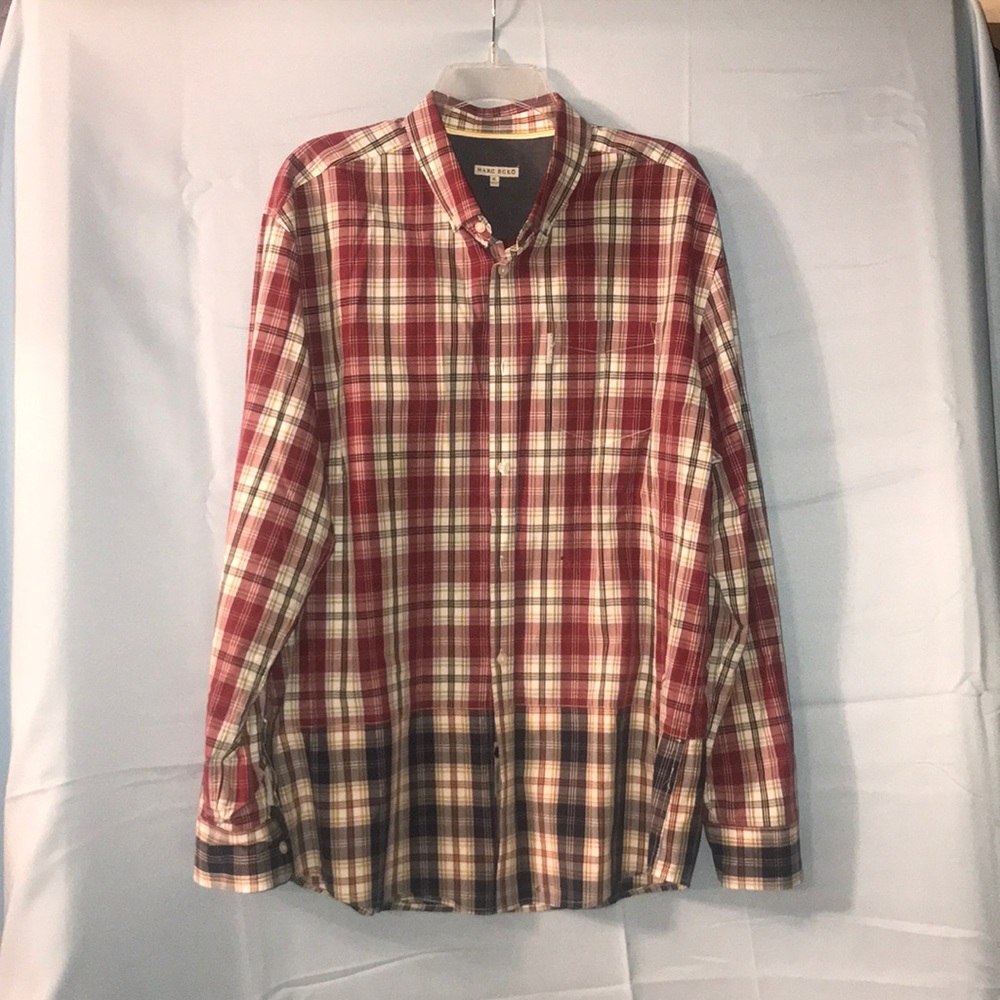Men’s XL LS Marc Ecko Dress Shirt Red Plaid